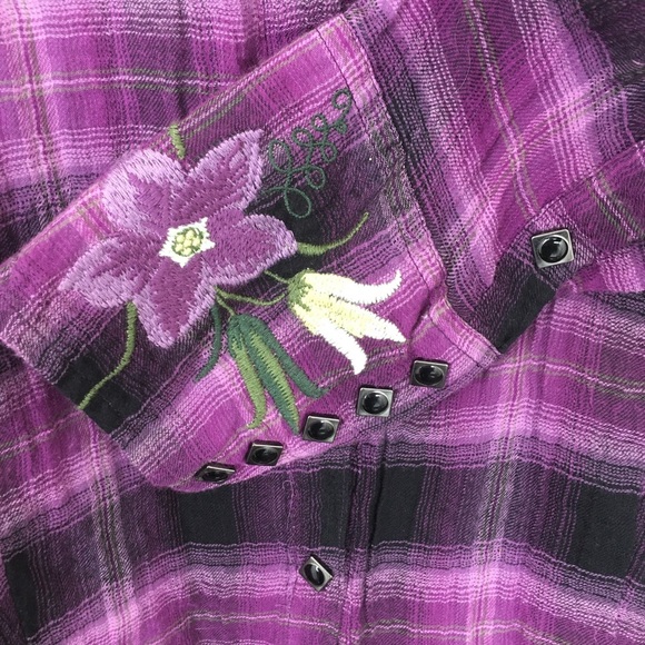 Stetson Plaid Button Down Shirt Floral Embroidered Western Cowgirl Women’s Sz XL - Picture 8 of 13